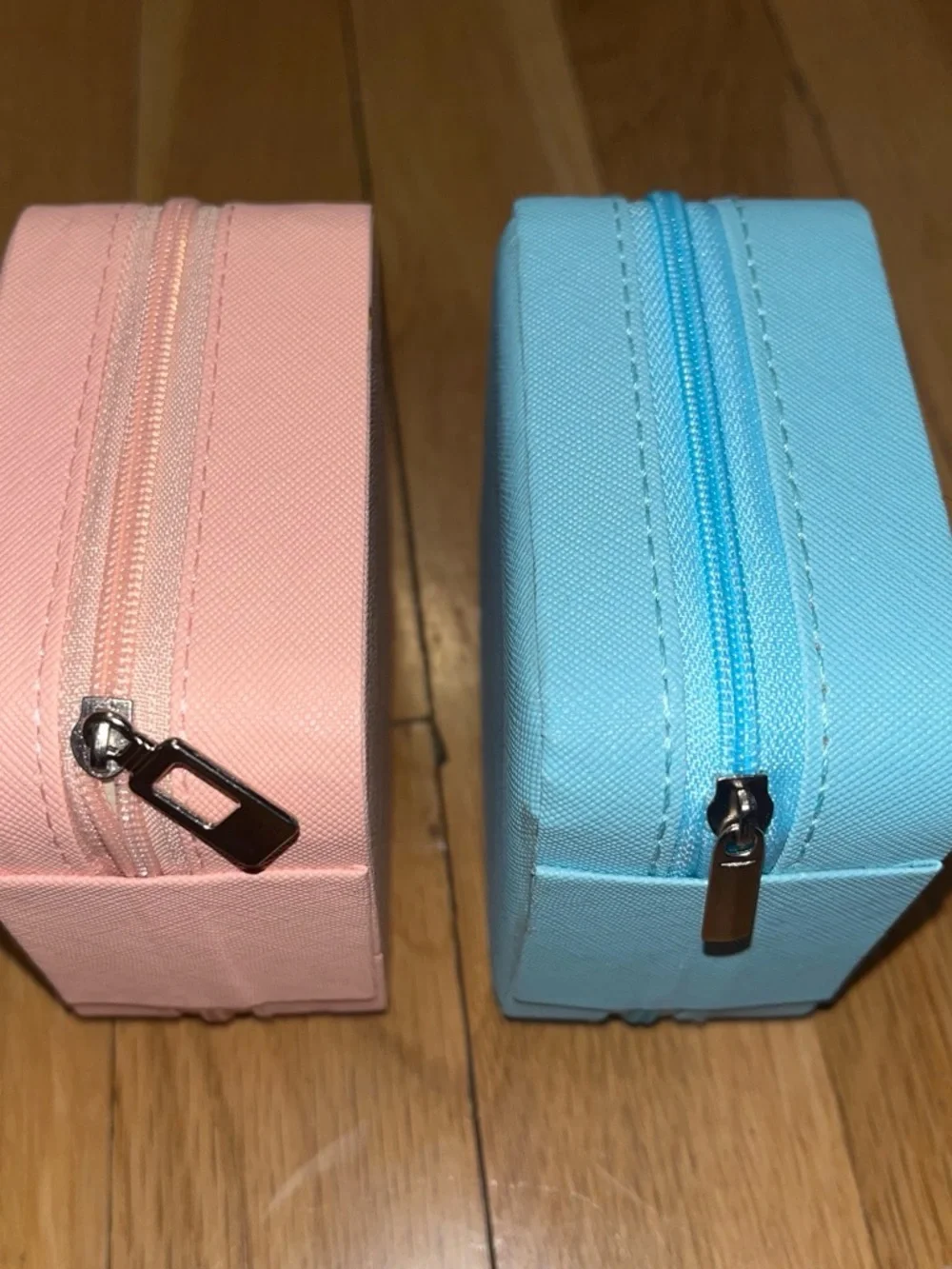 Compact Travel Jewelry Organizer Case - Multi-Compartment (Baby Blue + Pink)